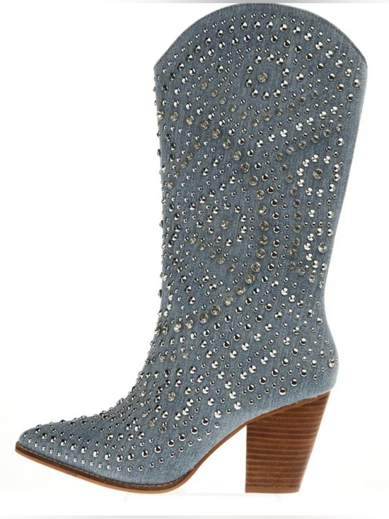 Corkys Shoes - CORKY’S Hey Girl Light Blue Denim Cowboy Boots with Silver Rhinestones Size 9